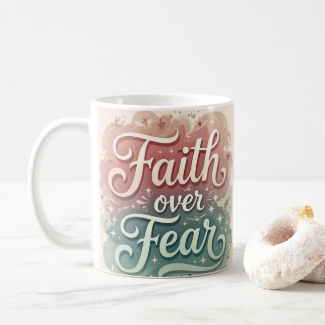 Caneca De Café Fé Sobre O Medo Do Café De 15 Oz (Com Donut)