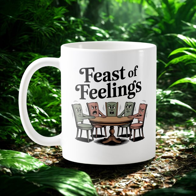Caneca De Café Feast of Feelings | Holiday Table Chaos Humor (Criador carregado)