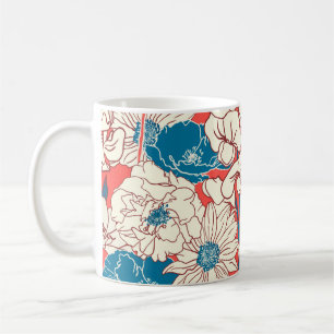 Caneca De Café Febre desenhada por mão elegante, flores de jardi