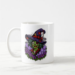 Caneca De Café February Zombie Witch with Gems and Flowers