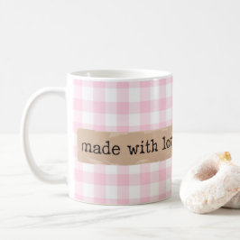 Caneca De Café Feita com verificação rosa-amor e branca