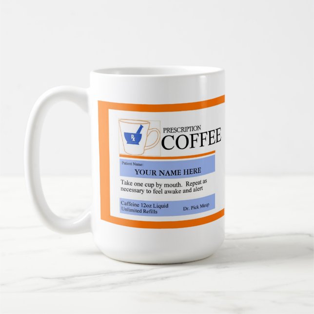 Caneca de café feita sob encomenda da prescrição (Esquerda)