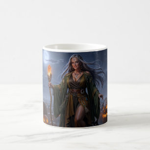 Caneca De Café Feiticeira da Terra do Campo de Abóbora Iluminado