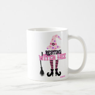 Caneca De Café Feiticeira Descansada Cara de Halloween Broomstick