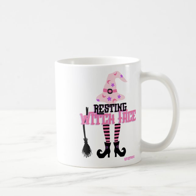 Caneca De Café Feiticeira Descansada Cara de Halloween Broomstick (Direita)