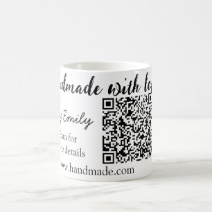 Caneca De Café Feito à mão com amor código Q R site de pequenas e