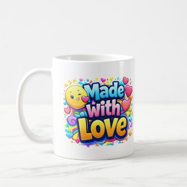 Caneca De Café Feito com Amor – Tipografia Minimalista do Coração (Esquerda)