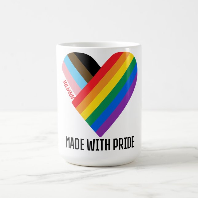 Caneca De Café Feito Com Orgulho Coração Arco-íris Personalizado  (Centro)