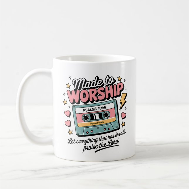 Caneca De Café Feito para Culto Mug | Taça Cristã de Café Retro (Esquerda)