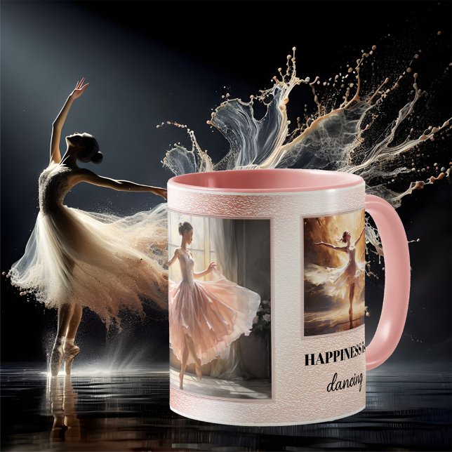 Caneca De Café Felicidade é Balé de dança (Mug featuring paintings of ballerinas or custom photos on a pink light glitter design - ballet dance)