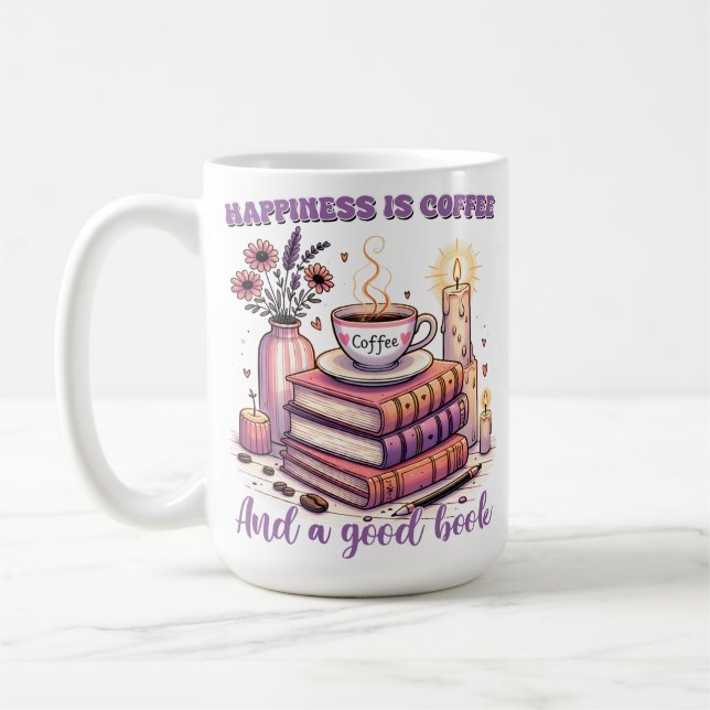 Caneca De Café Felicidade É Café E Um Bom Livro (Esquerda)