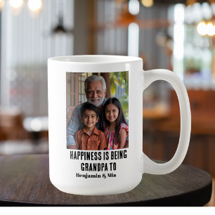 Caneca De Café Felicidade é Ser Avô para Nome Foto da Família