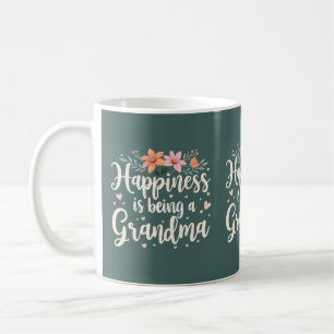 Caneca De Café Felicidade é Ser uma Vovó Floral Cottagecore