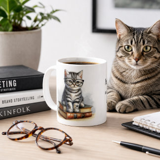 Caneca De Café Felicidade é um Gato Quente e um Bom Livro Gato Fo