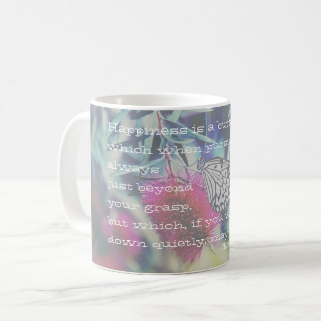 Caneca De Café Felicidade é uma Borboleta - Citação Inspiradora (Frente Esquerda)