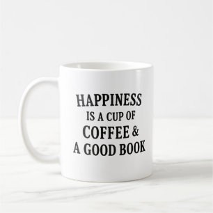 Caneca De Café Felicidade é uma taça de café e um bom livro