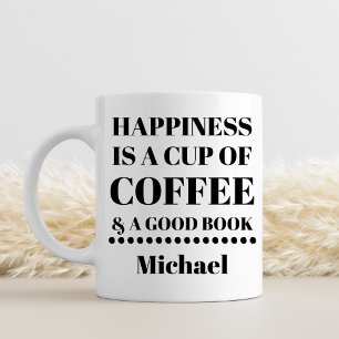 Caneca De Café Felicidade Personalizada É Café & Um Bom Livro