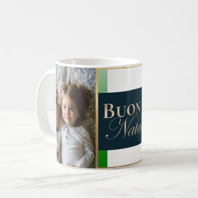 Caneca De Café Felicidades de Natal com Foto Personalizada Buon N (Frente Esquerda)