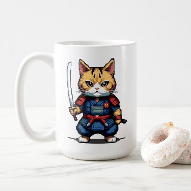 Caneca De Café Feline Samurai Warrior (Com Donut)