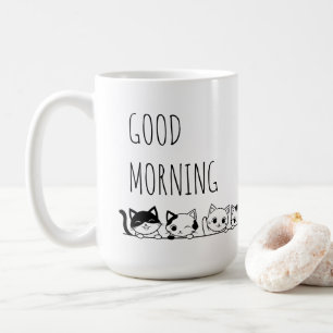 Caneca De Café Felinos brancos, pretos e brancos, que bom dia