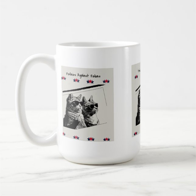 Caneca De Café Felinos Contra Felons. Branca (Esquerda)