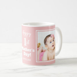 Caneca De Café Feliz 1º Dia das Mães 2 Colagem de Fotos Rosa Bebê