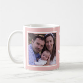 Caneca De Café Feliz 1º Dia das Mães 2 Colagem de Fotos Rosa Bebê