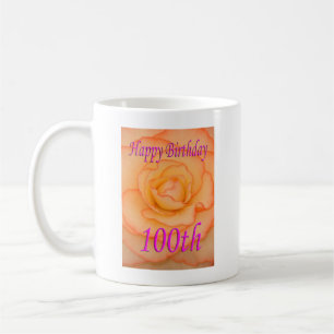 Caneca De Café Feliz 100º Aniversário Flor Amarelo com Trim Rosa