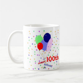 Caneca De Café Feliz 100º Balões de Aniversário Coloridos