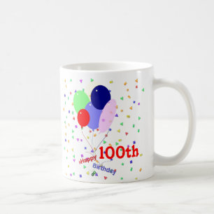 Caneca De Café Feliz 100º Balões de Aniversário Coloridos