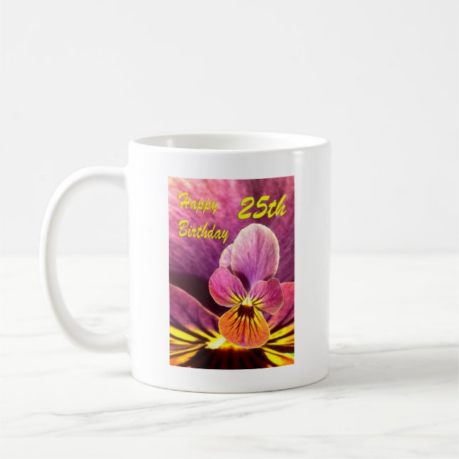 Caneca De Café Feliz 25 Birthday Flower Pansy (Esquerda)