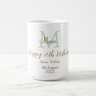 Caneca De Café Feliz 30º Aniversário monograma verde dourado past