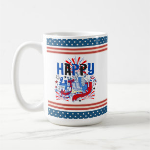 Caneca De Café Feliz 4 de Julho Fogos de Artifício EUA-63261