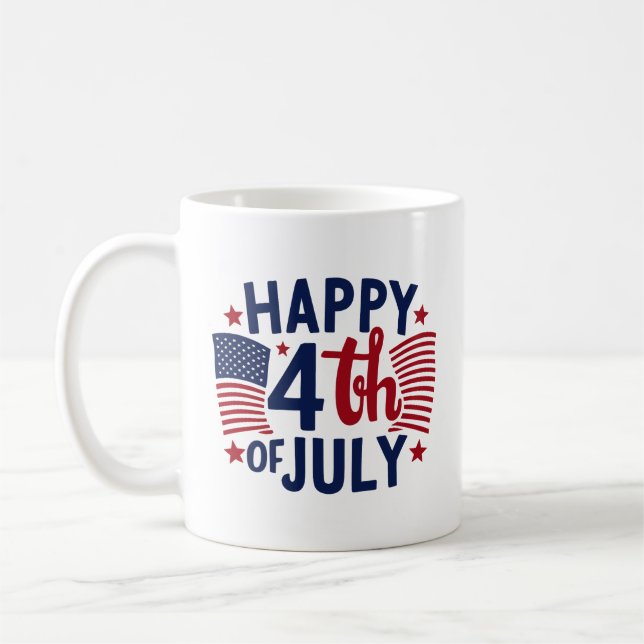 Caneca De Café Feliz 4 de julho Patriótico Americano de Bandeira  (Esquerda)