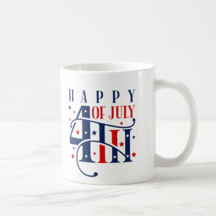 Caneca De Café Feliz 4 de julho Vermelho Branco e Azul