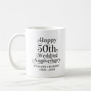 Caneca De Café Feliz 50º Aniversário de Casamento Tipografia Dour