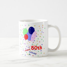 Caneca De Café Feliz 50º Balões de Aniversário Coloridos