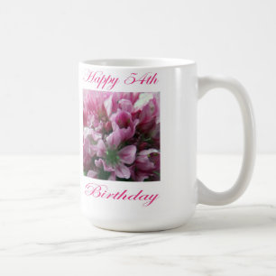 Caneca De Café Feliz 54.º aniversário, rosa e flor verde