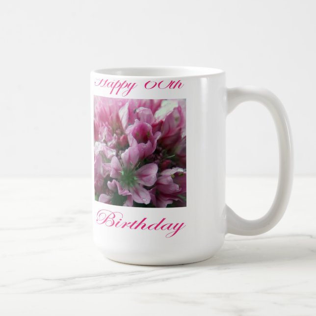 Caneca De Café Feliz 60º aniversário, rosa e flor verde (Direita)