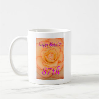 Caneca De Café Feliz 87.º aniversário Flor Amarelo com Trim Rosa