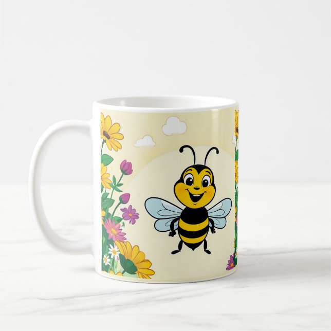 Caneca De Café Feliz Abelha Em Flores Coloridas (Esquerda)