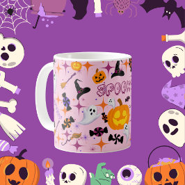 Caneca De Café Feliz Abóbora Pumpkin Rosa Fogueira
