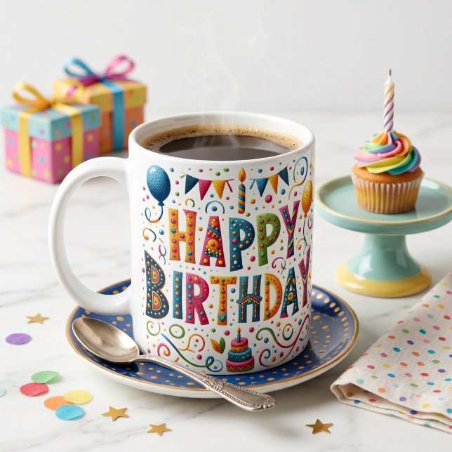 Caneca De Café Feliz Aniversário (Criador carregado)