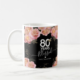 Caneca De Café Feliz Aniversário, 80 Anos Abençoado Café Floral R