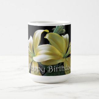 Caneca De Café Feliz Aniversário Amarelo Lily Flower