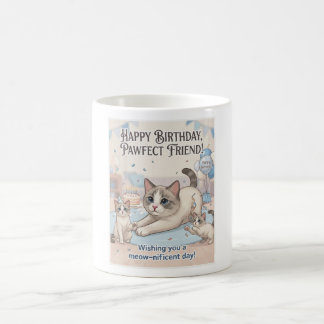 Caneca De Café Feliz Aniversário Amigo Pawfecto Gatos e Gatinhos