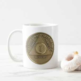 Caneca De Café Feliz Aniversário Ano 1 Medalhão de Moedas