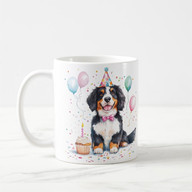 Caneca De Café Feliz Aniversário Bernese Mountain Dog (Esquerda)