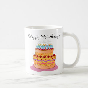 Caneca De Café Feliz aniversario! Bolo de aniversário doce