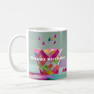 Caneca De Café Feliz Aniversário Colorido, Whimsy Cake Mug
